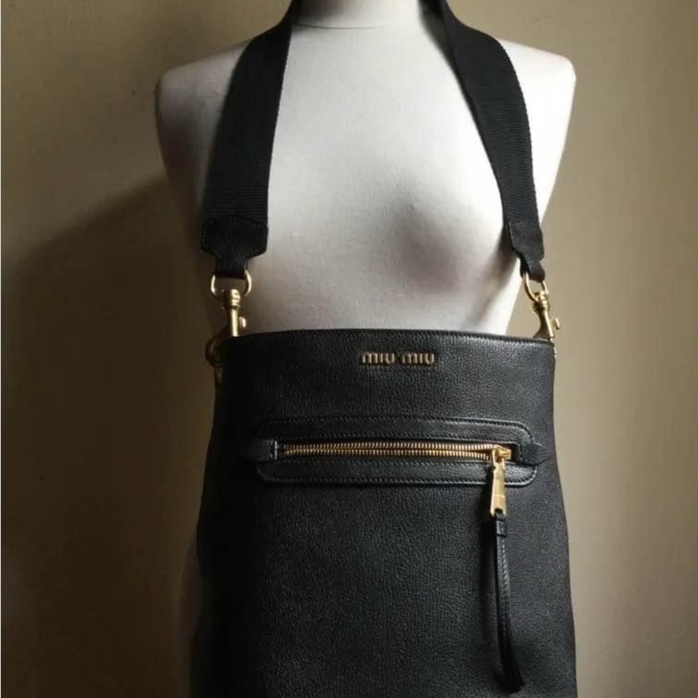 Miu Miu Black Crossbody Bag with Gold Accents